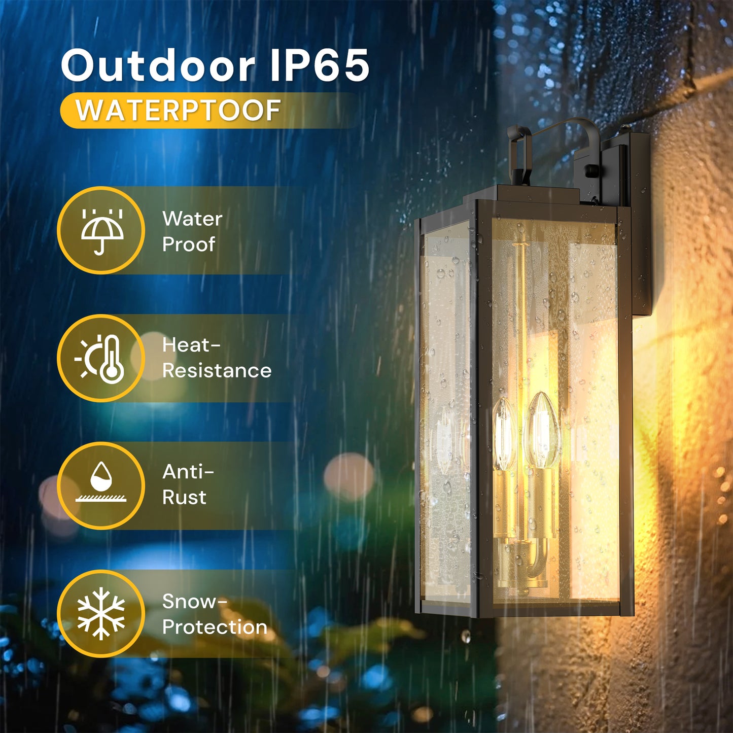 YANSUN Set of 2 Outdoor Wall Lights with Clear Glass Panels, Black & Gold Finish, Traditional Design, Light Sensor Operation