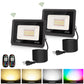 YANSUN 2-Pack RGBCW Light-Sensing Outdoor Flood Light, Black Graphene Housing, IP66 Waterproof, 120V, 3ft UL-Certified Power Cord