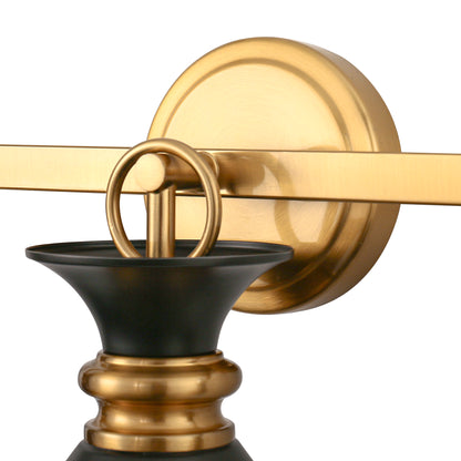 YANSUN 25 in. 3-Light Black and Gold Vanity Light with Black Cone Metal Shade Wall Sconce for Bathroom Vanity and Hallway