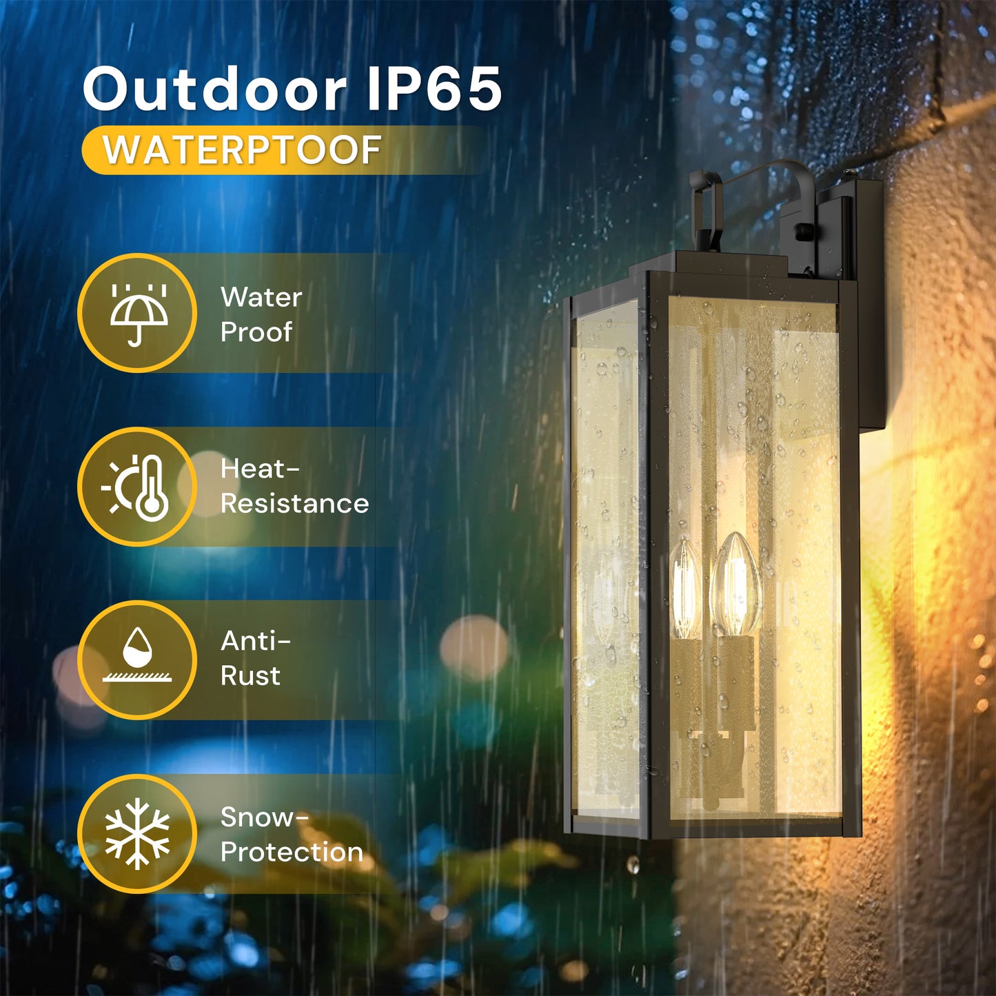 YANSUN 2-Pack Black Lantern Outdoor Wall Sconce with Motion Sensor and Clear Glass, E26 Base, IP23, No Bulbs Included