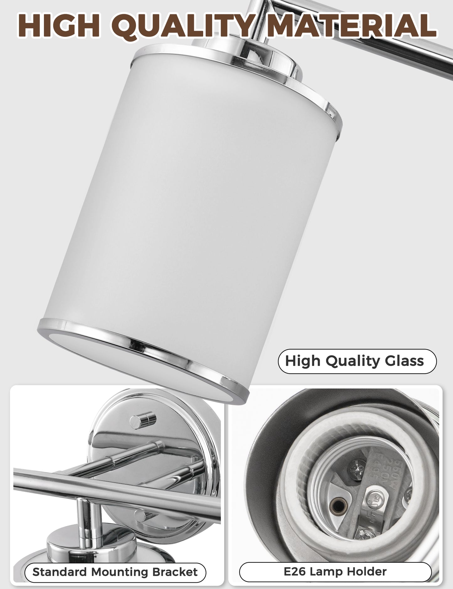YANSUN 17 in. 3-Light Chrome Vanity Light with Frosted Cylinder Glass Shades Stylish Modern Wall Sconce for Vanity Powder Room