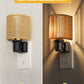 YANSUN 1-Pack 1W Dusk to Dawn Plug-in Night Light Boho Rope Shade Warm White 2700K Dimmable LED Night Light with Gold Ring Accent for Bedroom Hallway