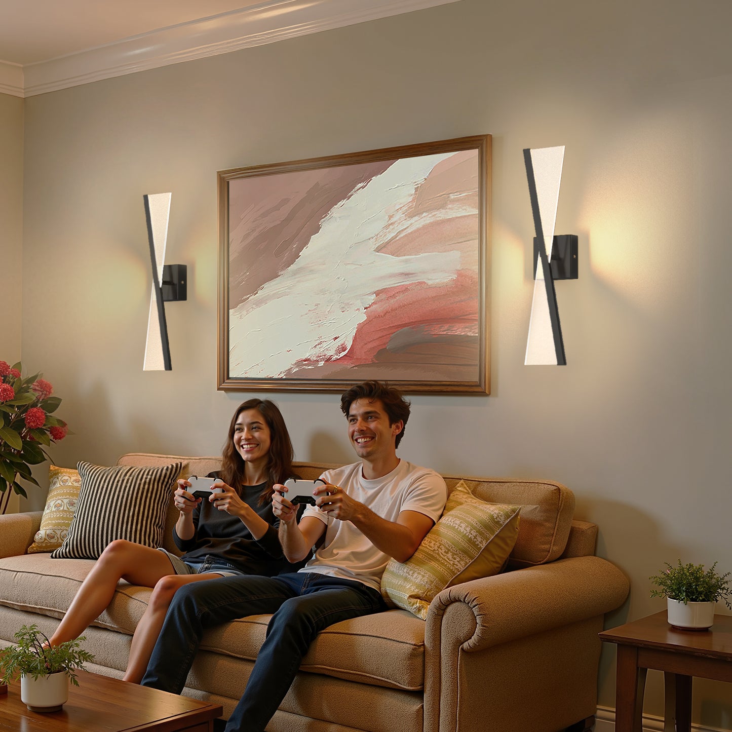 YANSUN 2-Pack Windmill Spot LED Wall Light, Built-in LED, 2700K-6000K, Sand Black Finish, Timer