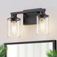 YANSUN 14.17 in. 2-Light Vintage Matte Black Vanity Light with Cylindrical Glass Shades, E26 Base Bathroom Fixture