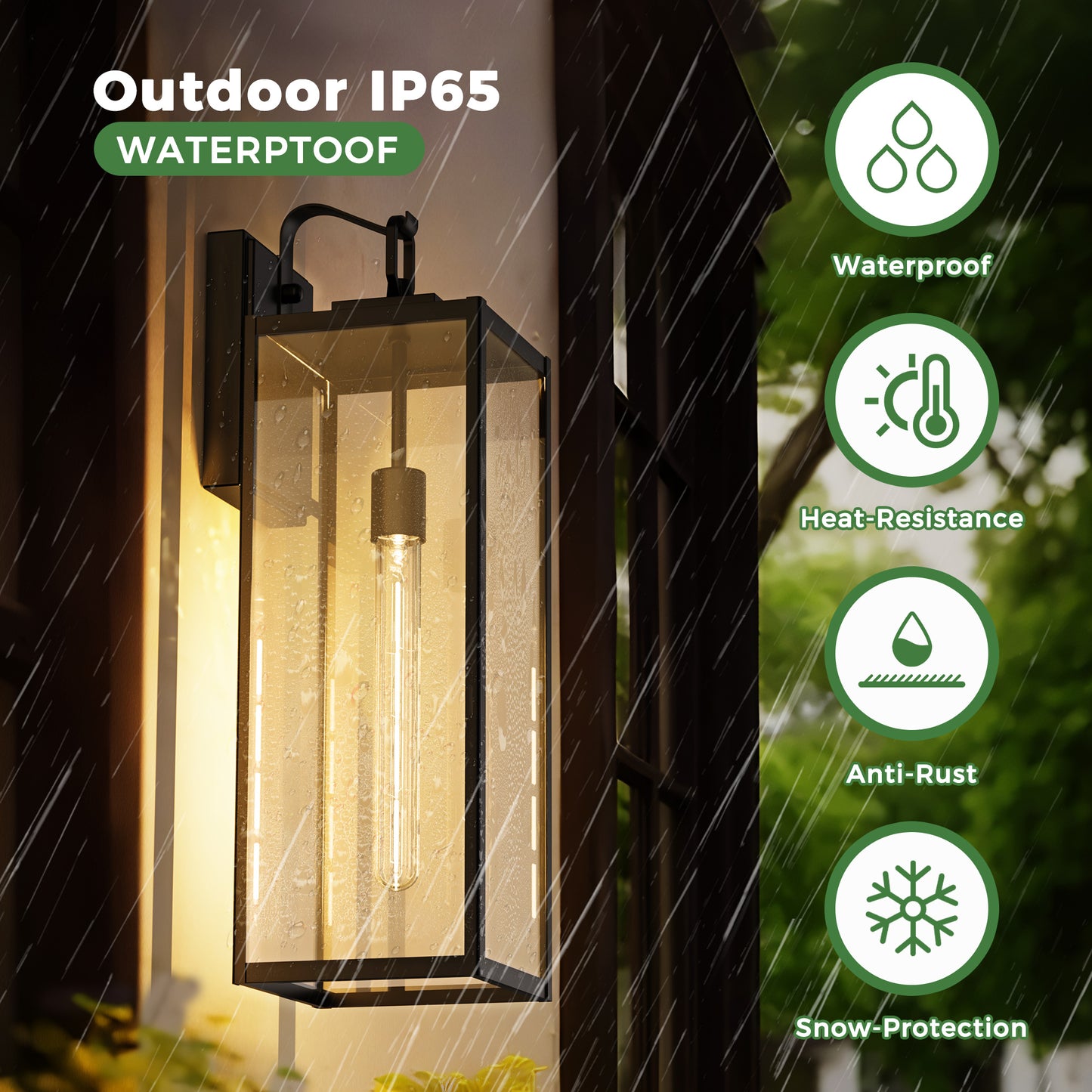 YANSUN Set of 2 Outdoor Wall Lanterns with Clear Glass Shade, Dusk-to-Dawn Sensor and 4 T30-225 Bbs, E26 Socket, 20 In. Height