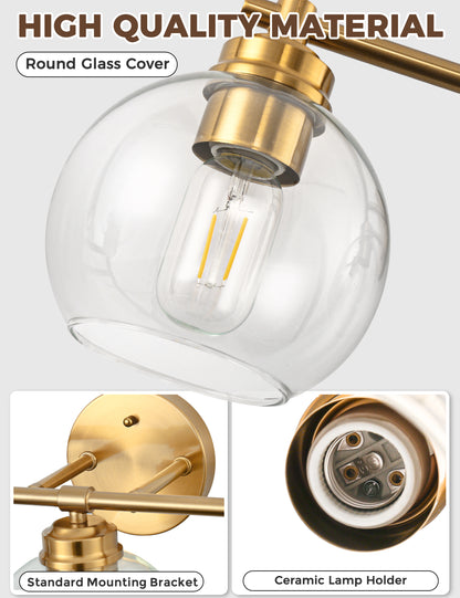 YANSUN 22 in. 3-Light Gold Bathroom Vanity Light Wall Sconce with Clear Glass Shades