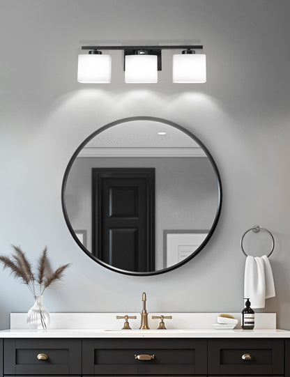 YANSUN 22 in. 3 Light Matte Black Vanity Light for Bathroom Bedroom Living Room with White Shades