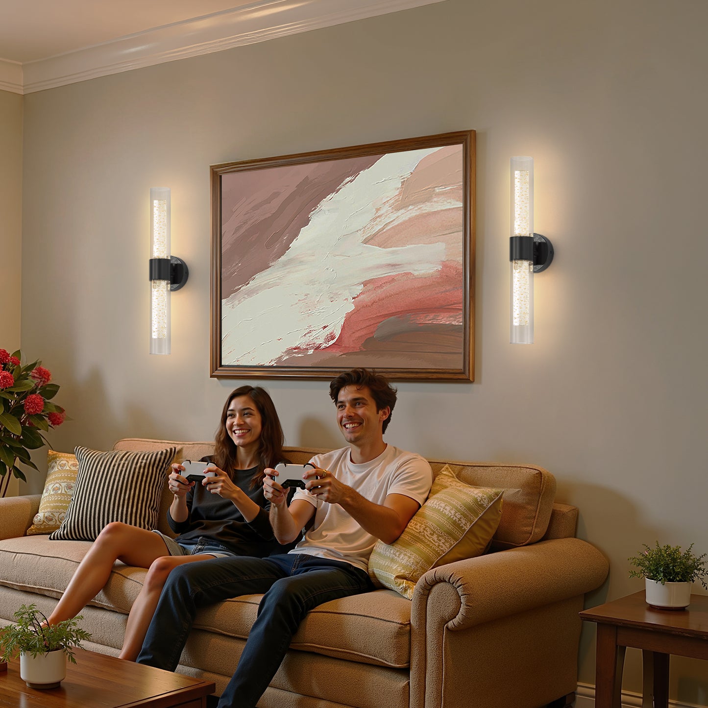 YANSUN 2-Pack Bubble Acrylic Black LED Wall Sconce Remote Control Remote Timer Dimmable Wall Light for Living Room Hallway