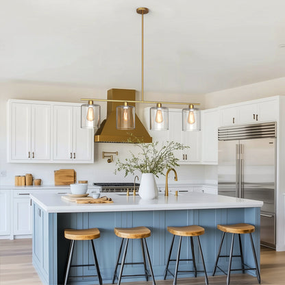 YANSUN 240-Watt 4-Light Gold Modern Island Pendant Light with Cylinder Clear Glass Shade for Dining Room Kitchen Island