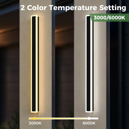 YANSUN 35.4 in. 1-Light Black Integrated LED Outdoor Wall Light Waterproof Porch Lantern Sconce 000/6000 K Color Temperature