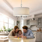 YANSUN 80.5 in. 5-Light Silver Drum Chandelier Modern Branch Arm Pendant Light E12 Base for Dining Room Kitchen Living Room