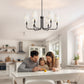 YANSUN 6-Light Industrial Black Chandelier with Tapered Fabric Shade E12 for Dining Room or Foyer Kitchen (Bulbs No Included)