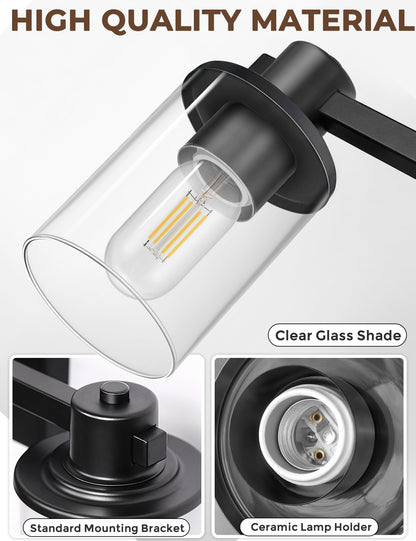 YANSUN 32 in. 5-Light Black Metal Vanity Light with Clear Glass Shade and No Bulbs Included