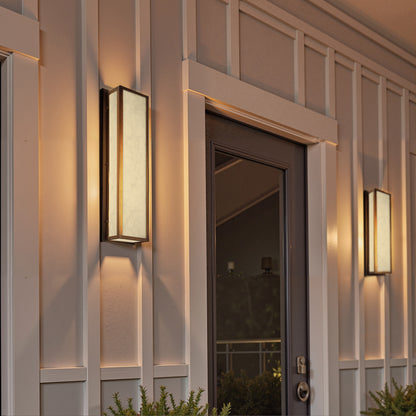 YANSUN 24.8in Outdoor LED Wall Light, IP65 Waterproof Rectangular Wall Sconce, 30W 3000K Warm Light Faux Alabaster Shade Exterior Fixture