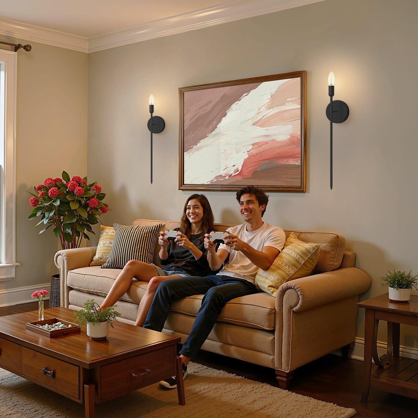 YANSUN 2-Pack Candle Style Wall Light, E12 Socket, Non-Integrated Light Source, 3000K, Remote & Touch Control