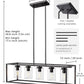 YANSUN Modern 5-Light Matte Black Island Pendant Light with Clear Glass Shades, Adjustable Chain, No Bbs Included