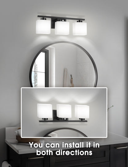 YANSUN 22 in. 3 Light Matte Black Vanity Light for Bathroom Bedroom Living Room with White Shades