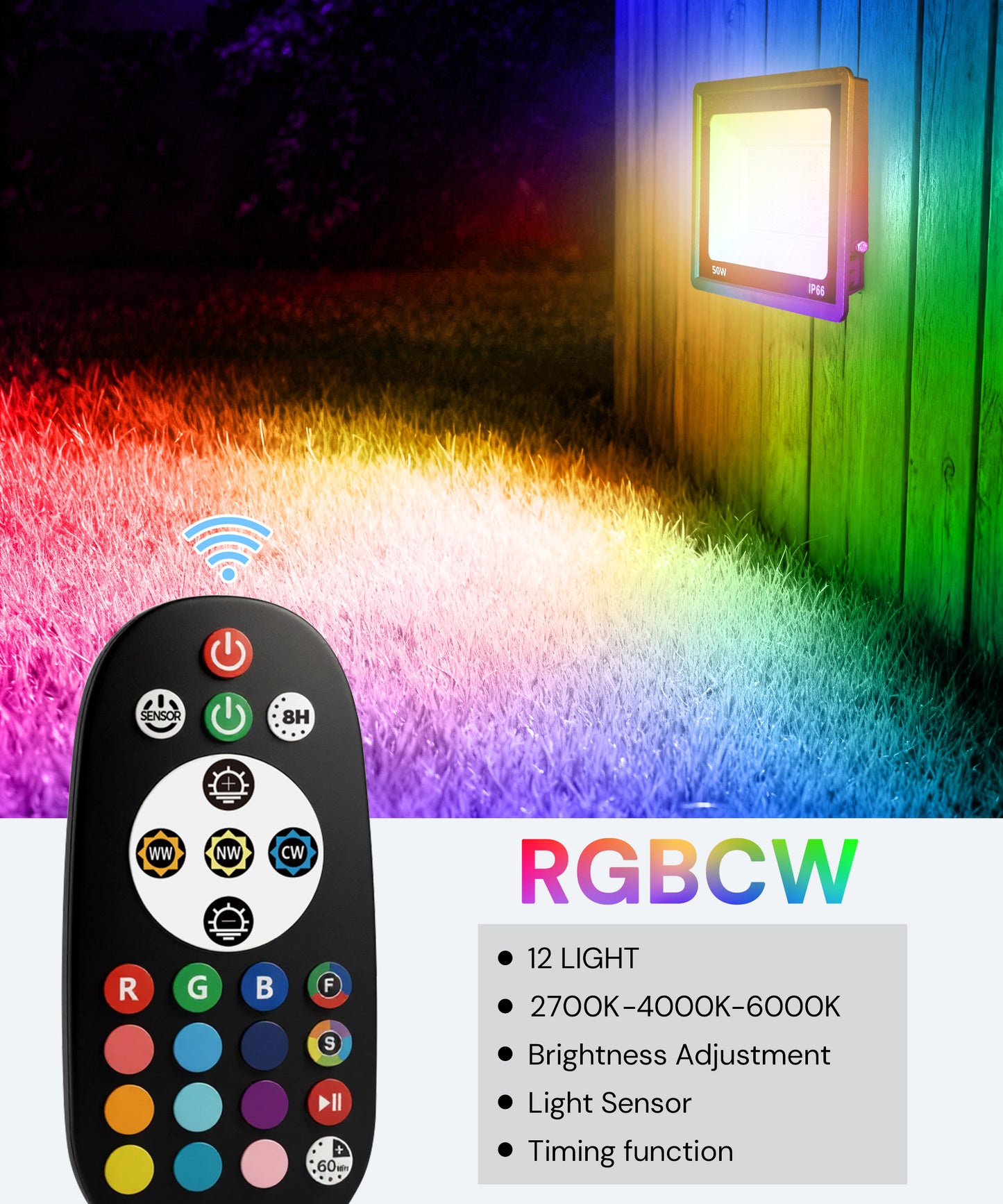 YANSUN 2-Pack Outdoor Flood Lights with Dusk to Dawn Sensor & Multi-Color, IP66 Waterproof