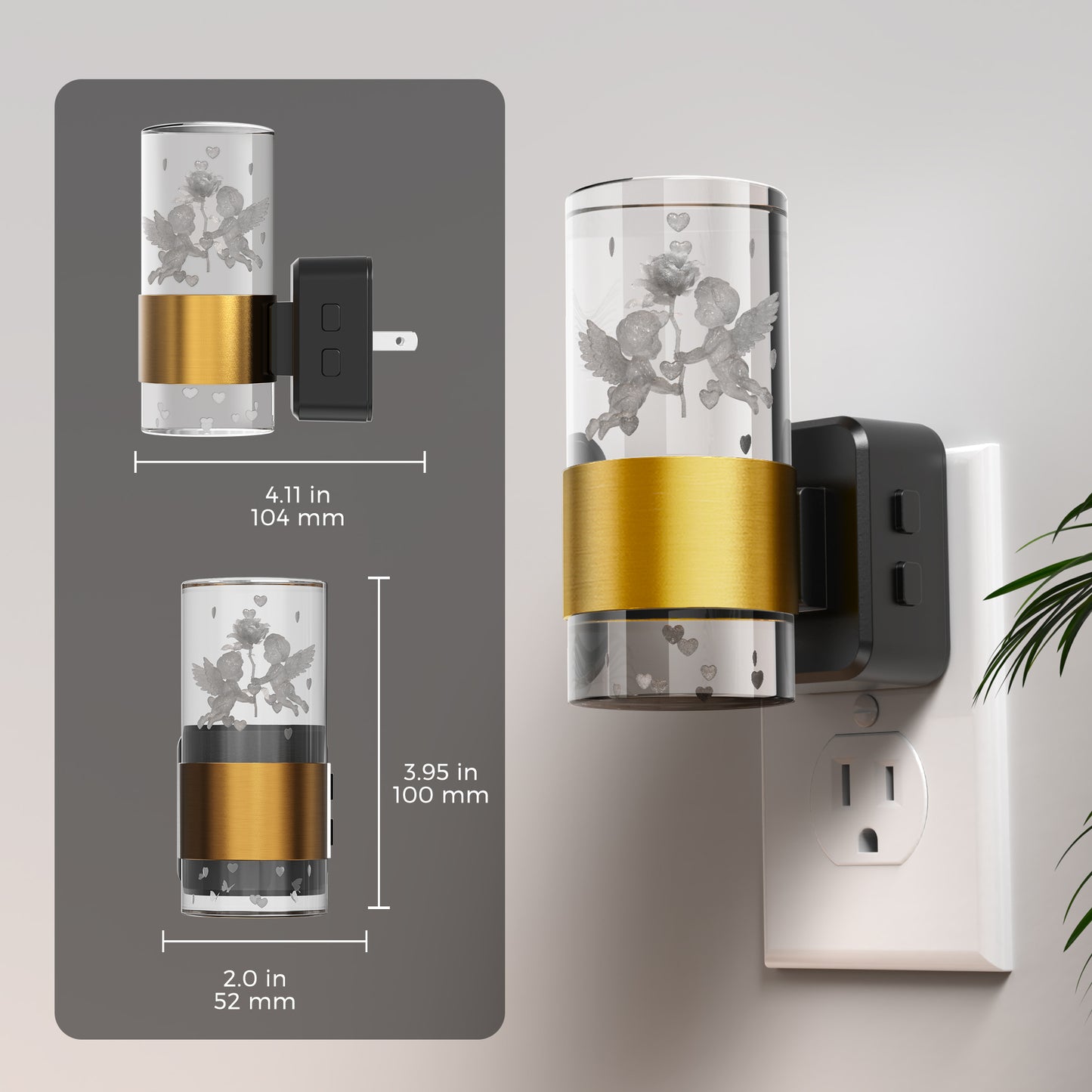 YANSUN 2-Pack Plug-in Photocell Night Light, Warm Glow Dimmable Wall Sconce Style Lighting with Metal & Acrylic Accents