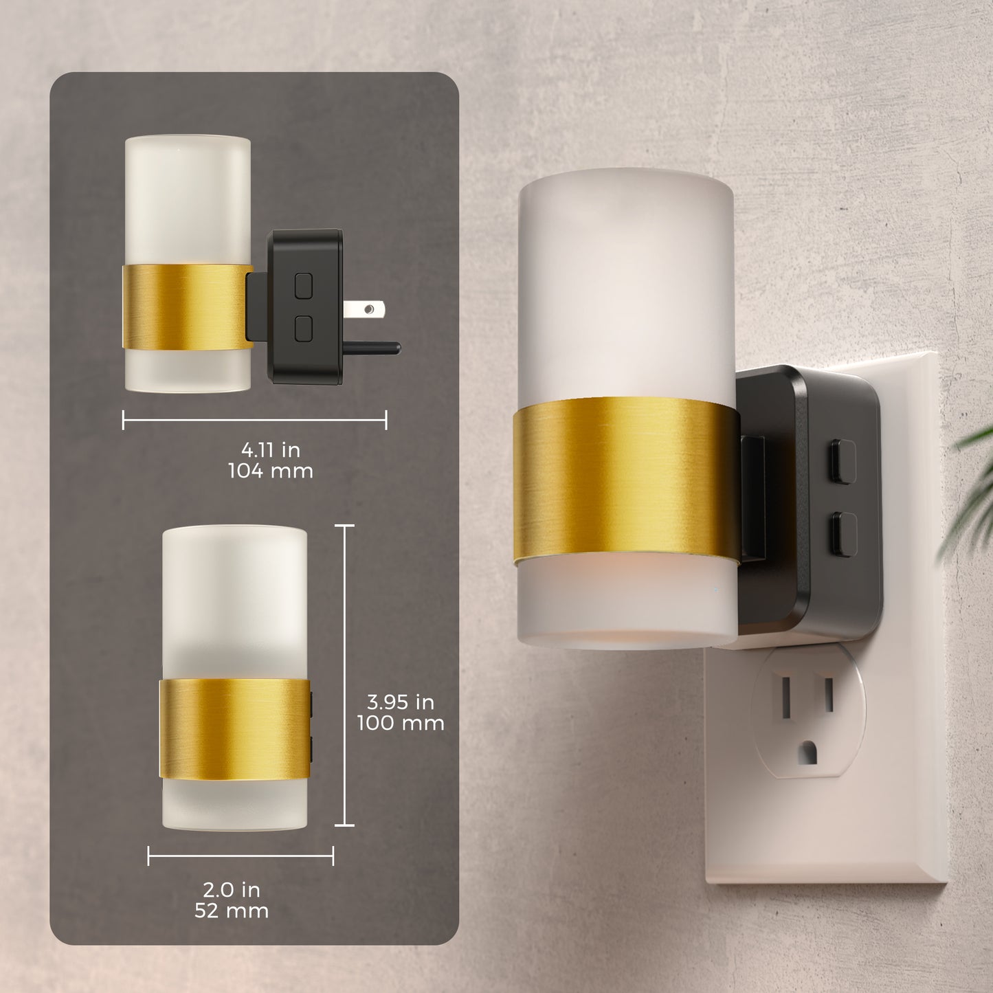 YANSUN 1-Watt Integrated LED Plug-In Night Light, Amber 2700K, Frosted Acrylic Cylinder, Five-Step Dimming, Dusk to Dawn 1-Pack