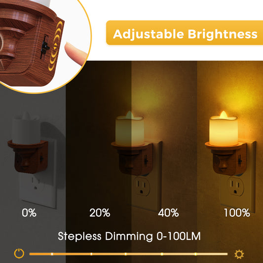 YANSUN 2-Pack 1W Plug-in Night Light with Amber 1600K, Dusk to Dawn Sensor, Slide Dimmer, Wood Grain Finish