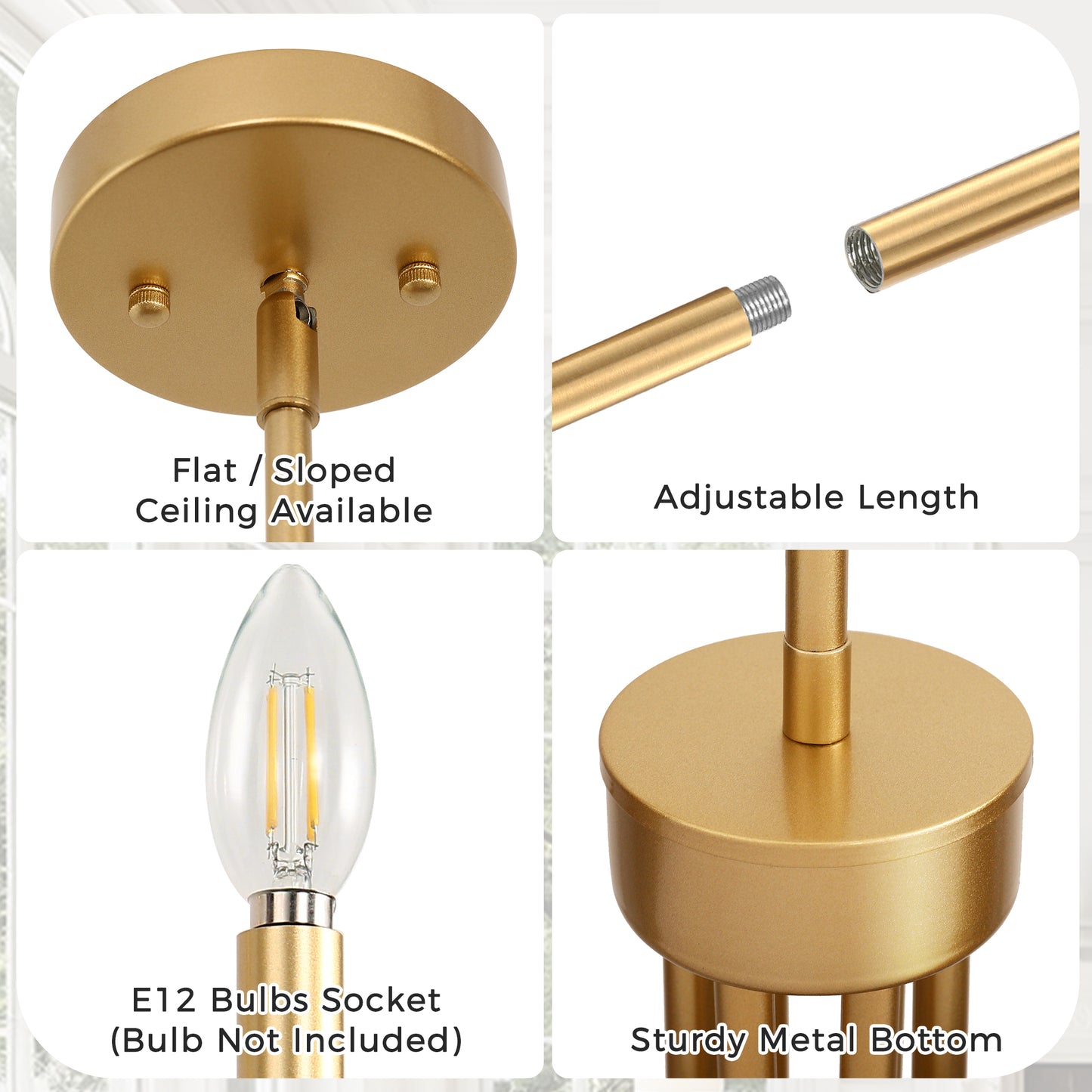YANSUN 28 in. Gold 6-Light Farmhouse Rustic Candle Ceiling Chandelier, Adjustable Height for Dining Room Living Room and Foyer