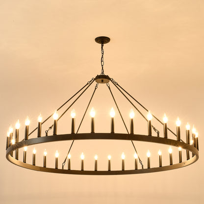 YANSUN 59" Farmhouse Wagon Wheel Chandelier, 36-Light Matte Black Ceiling Light, Adjustable Height, E12 Bulbs, Dining Room Fixture