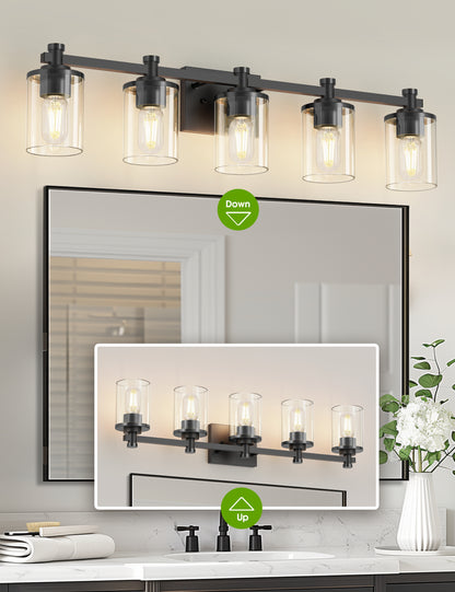 YANSUN 33 in. 5-Light Black Bathroom Vanity Light for Bathroom Bedroom or Hallway with Clear Glass Shades