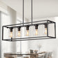 YANSUN Modern 5-Light Matte Black Island Pendant Light with Clear Glass Shades, Adjustable Chain, No Bbs Included
