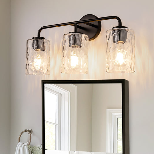YANSUN 21 in. 3-Light Black Vanity Light with Clear Cylinder Glass Shades for Bathroom, Mirror, Powder Room