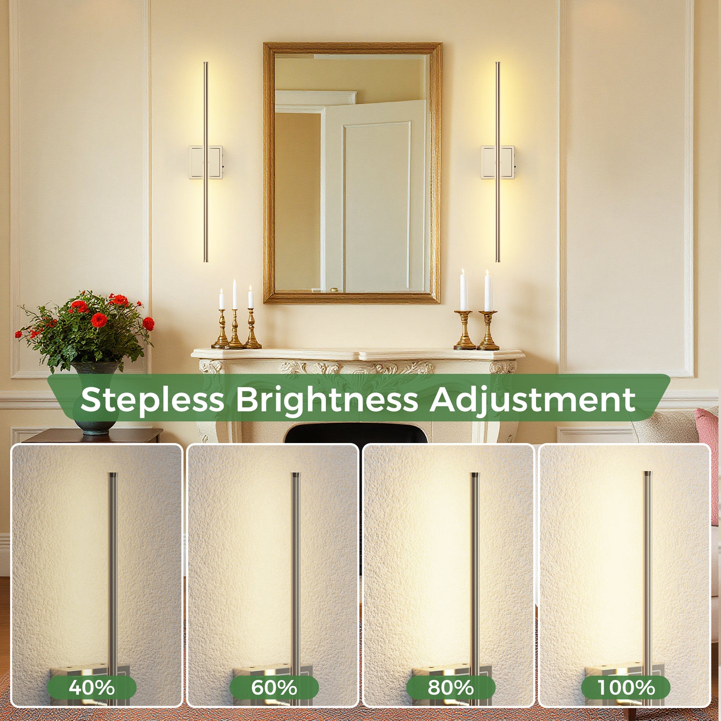 YANSUN 2-Pack LED Indoor Wall Sconce Brushed Nickel Linear Wall Light Remote Control Dimmable 3000K Warm White Modern Fixture