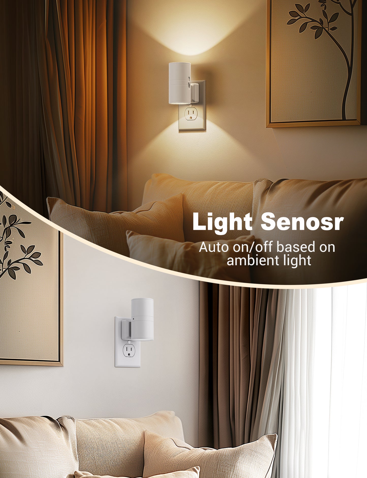 YANSUN 2-Pack Plug-in Dusk to Dawn Night Light, 1W Dimmable LED Wall Style Night Lamp, 3000K Warm Light, White Cylinder Design, US Plug