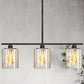 YANSUN Modern 3-Light Kitchen Island Pendant Light, Black Ceiling Fixture with Clear Glass Shades, E26 Hanging Rod Chandelier for Dining Room Kitchen Island