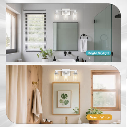 YANSUN 3-Light Vanity Mirror Light, 17-Inch Length, Hand-Finished White Rustic Finish, ETL Certified, E26 Sockets