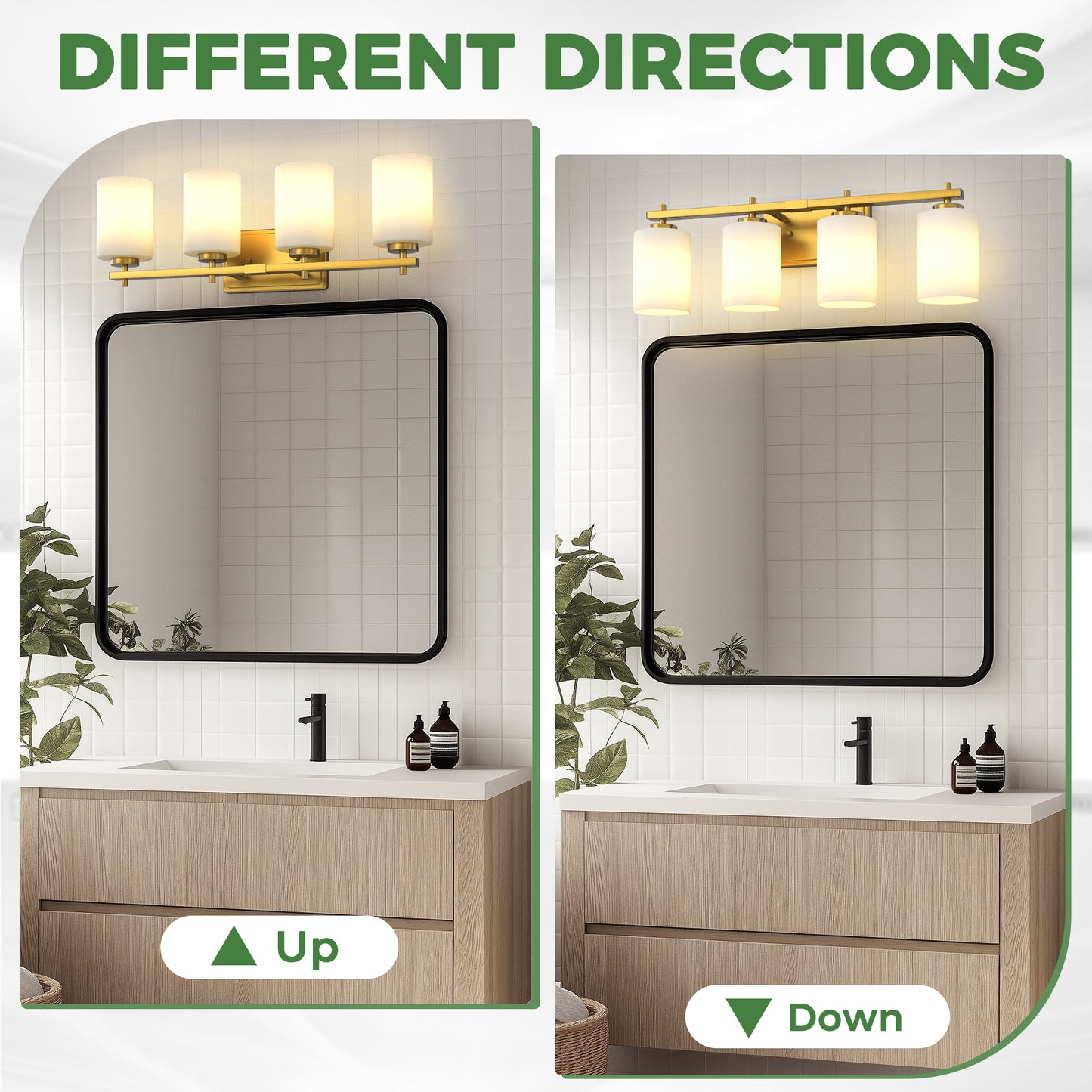 YANSUN 24 in. 4-Light KD-Style Vanity Light, ETL-Certified Copper Finish with Frosted Glass Shades, 120V Bathroom Wall Fixture