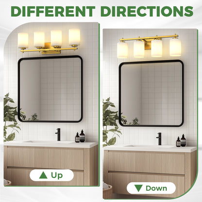 YANSUN 24 in. 4-Light KD-Style Vanity Light, ETL-Certified Copper Finish with Frosted Glass Shades, 120V Bathroom Wall Fixture