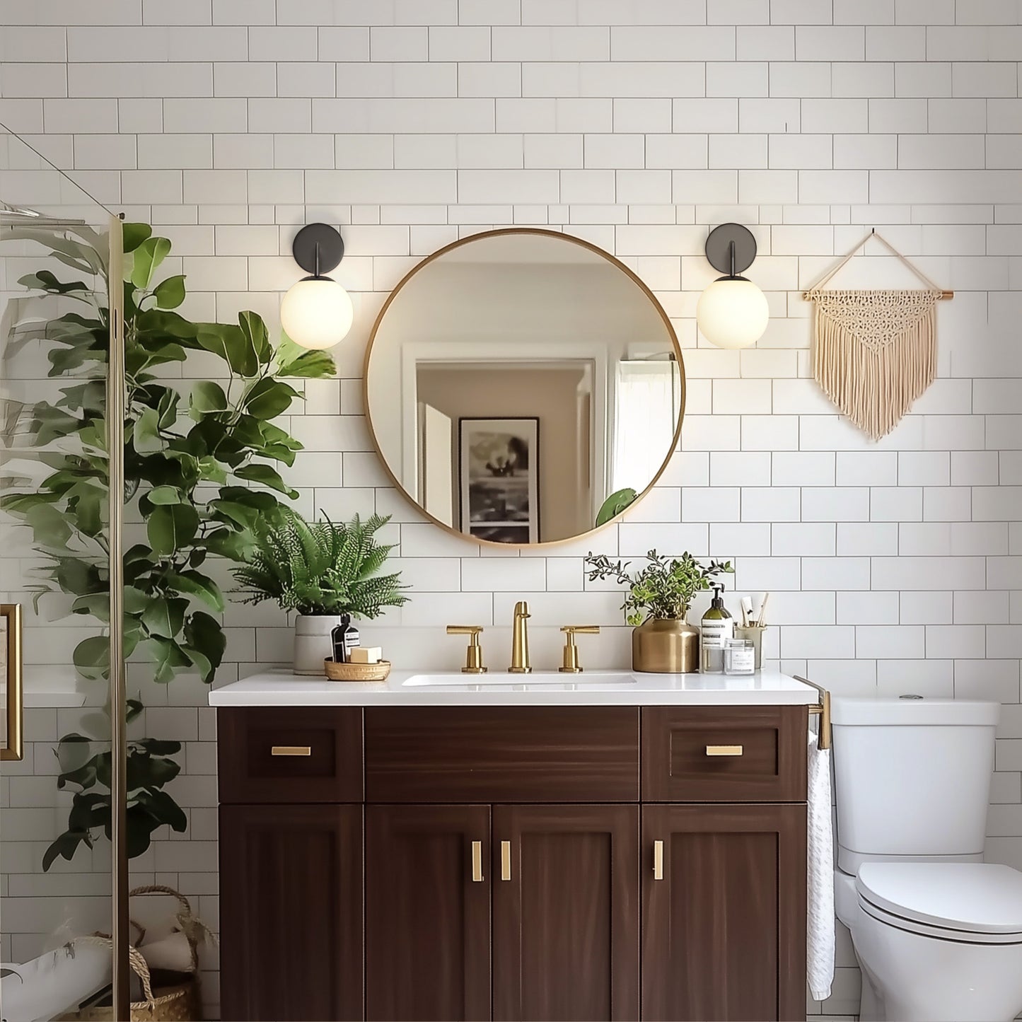 YANSUN 1-Light Modern Black Wall Sconce, E26 Socket Decorative Indoor Wall Light, Minimalist Globe-Shaped Fixture