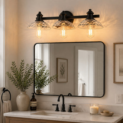 YANSUN 3-Light Black Bathroom Vanity Light Fixture Modern Wall Sconce E26 Mirror Lighting
