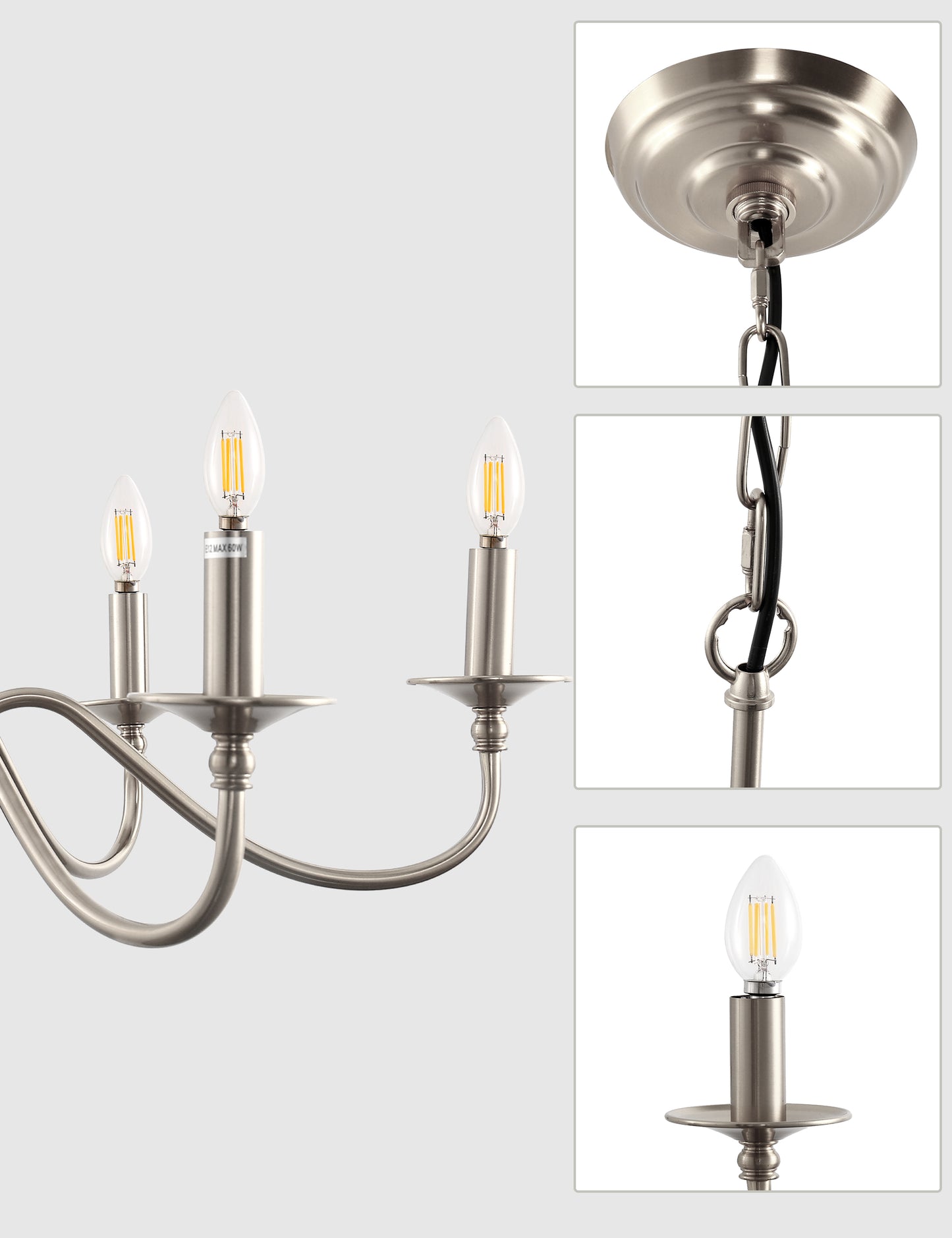 YANSUN 6-Light Nickel Branch Chandelier Modern Ceiling Pendant Light Fixture E12
