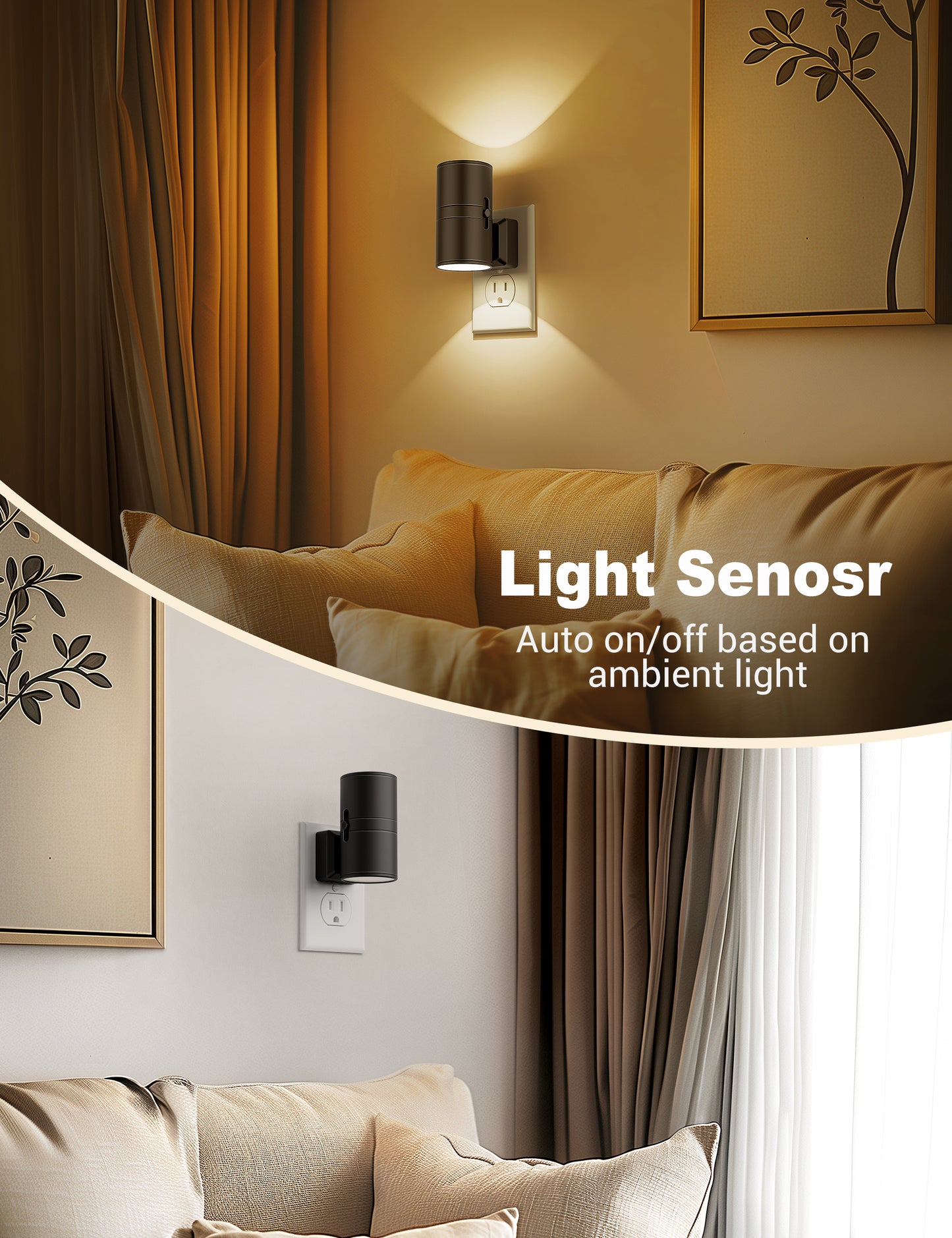 YANSUN 1-Watt Integrated LED Plug-In Night Light, Warm 3000K, Dimmable, Light Sensor, 4-Pack