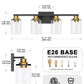 YANSUN 27.2 in. 4 Light Black and Gold Vanity Light with Clear Globe Glass Shades and Square Backplate for Bathroom