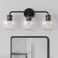 YANSUN 22.7 in. 3 Light Black Vanity Light with Clear Globe Shades Modern Round Wall Mount Wall Light for Bathroom E26 Base