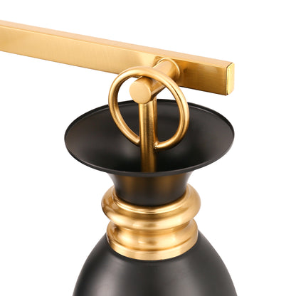 YANSUN 25 in. 3-Light Black and Gold Vanity Light with Black Cone Metal Shade Wall Sconce for Bathroom Vanity and Hallway