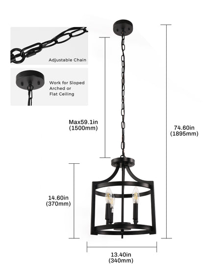 YANSUN 4-Light Black No Decorative Accents Drum Chandelier for Foyer Kitchen Island with No Bulbs Included