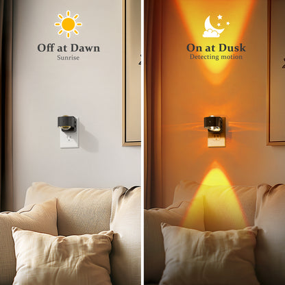 YANSUN 2W Color Changing Cylinder Integrated LED Plug-In Night Light, Black, Amber+RGB+Gradient, Up & Down Beam, 2-Pack