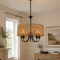 YANSUN 5-Light Matte Black Woven Branch Chandelier Rustic Farmhouse Pendant Light E12