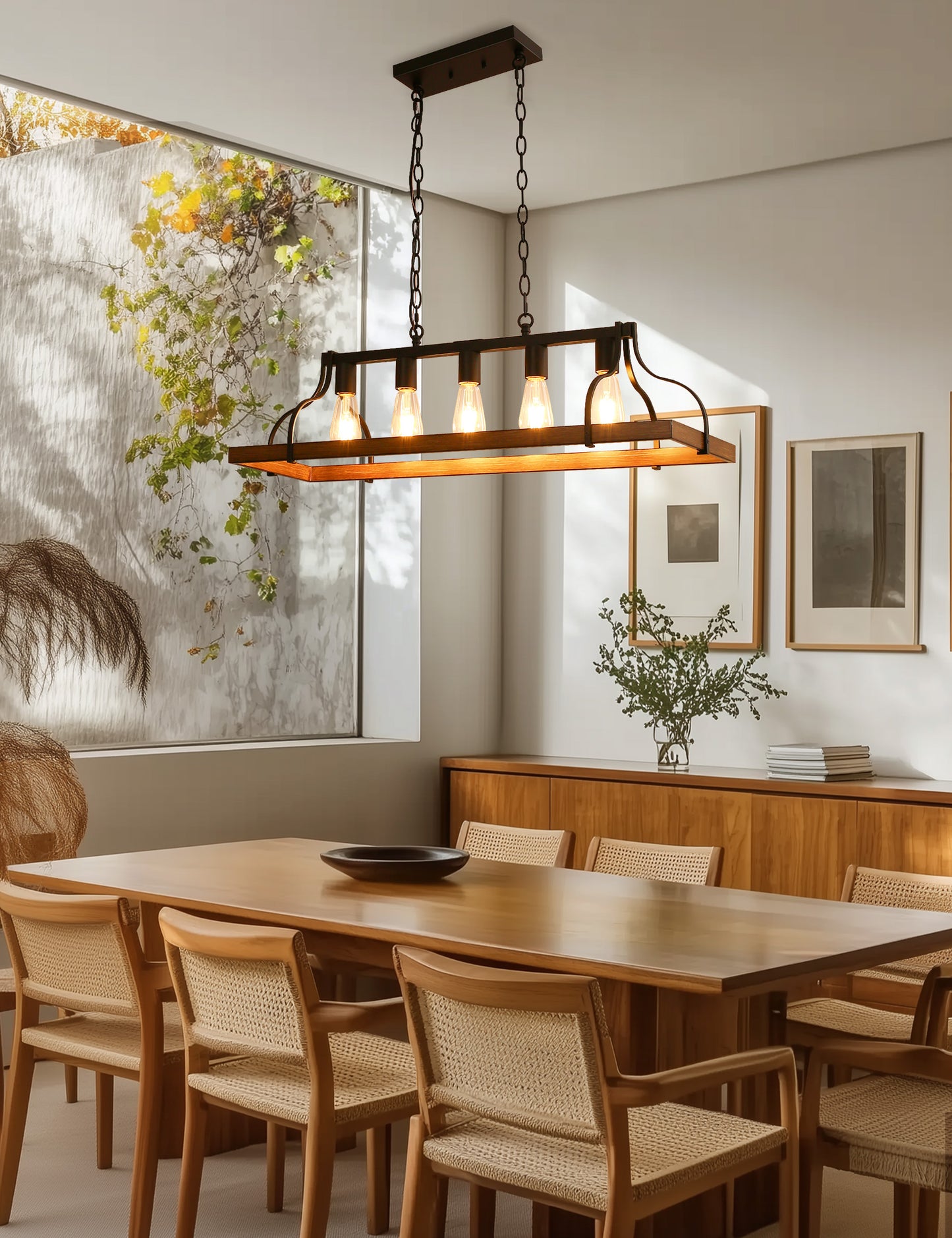YANSUN 5-Light Island Pendant Light, Brown Metal Frame, Non-Integrated Design, Bulbs Not Included