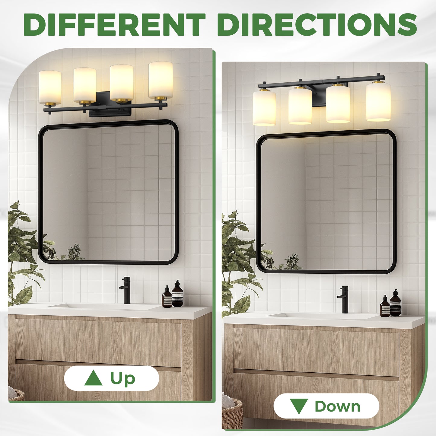 YANSUN 24 in. 4-Light Black and Gold Bathroom Vanity Light with Cylinder Frosted Glass Shade for Vanity or Dressing Room