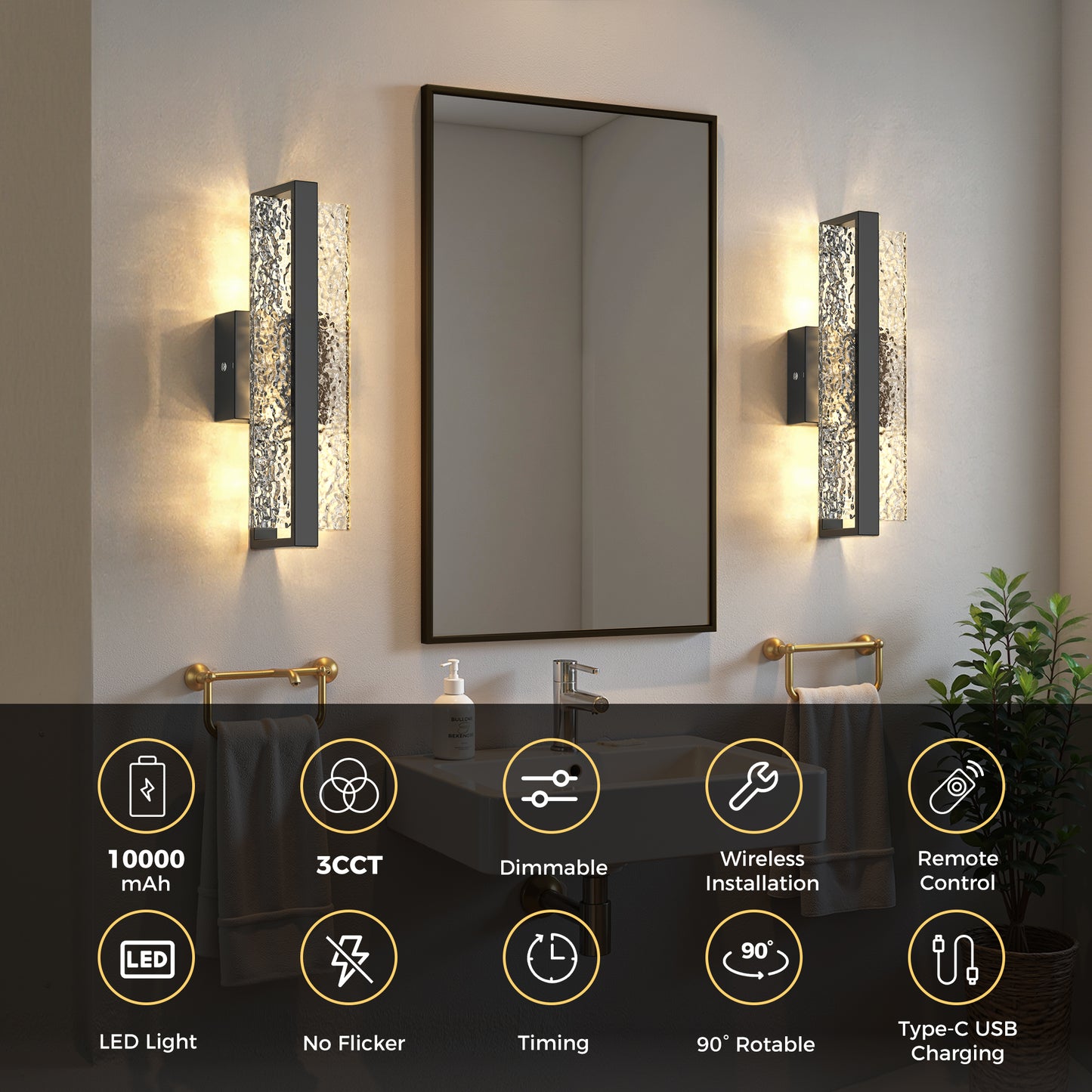 YANSUN 5 in. 2-Pack Black Square Integrated LED Vanity Light with Remote, Dimmable Modern Wall Sconce for Bedroom or Hallway