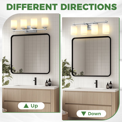 YANSUN 24 in. 4-Light Nickel Bathroom Vanity Light with Cylinder Frosted Glass Shade for Powder Room or Dressing Room